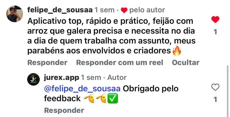 Depoimento de cliente da Jurex no Instagram