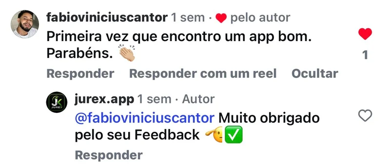 Depoimento de cliente da Jurex no Instagram